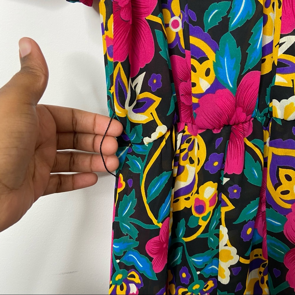 Ms CHAUS Dress Vintage Secretary Midi Floral Print Short Sleeve Pleated - Picture 6 of 13
